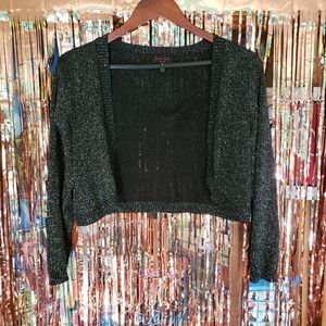 Patricia Field Shrug sparkly black silver lightweight short jacket shrug Large